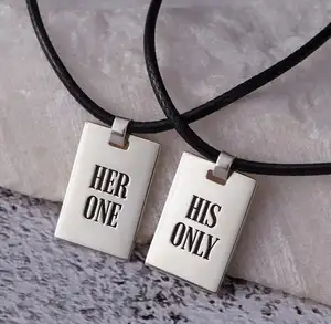 Inspire jewelry custom free engraving Her One His Only Necklaces with wax rope Leather Cord necklace fashionable jewelry gift