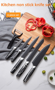 Ensemble de couteaux de chef professionnel <span class=keywords><strong>6</strong></span> pièces poignée en PP noir lames en acier inoxydable couteaux à viande tranchants cuisson marbrure revêtement antiadhésif - Product Image 2