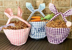 Venta directa de fábrica Impresión de lindo conejo a cuadros Cubo de Pascua grande Candy Gingham Raster Cestas - Product Image 6