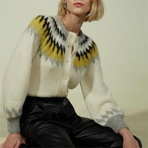 Fabricants de tricots Jacquard en coton personnalisé Chandails en laine d'Islande Chandail cardigan norvégien Fair Isle pour femmes - Product Image 1