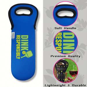 Funda de Neopreno para Botella de Vino Hecha a Medida para Fanáticos del Pickleball, Diseño Único con Elementos Temáticos del Pickleball - Product Image 3