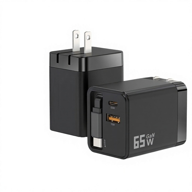 65W Retractable Type-C Wire Charger Super Fast Charging 5V3A/9V3A/12V3A/15V3A/20V3.25A Output European US Gauge Compatibility
