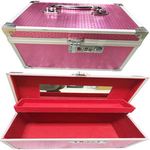 Caja de tocador de aluminio con bandeja y espejo interior, Kit de maquillaje y estuche de cosméticos para mujer - Product Image 6