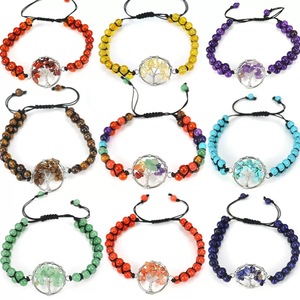 Perles de cristal en pierre naturelle tissée Arbre de vie Bracelets de pierres précieuses Bijoux Améthyste 7chakra Guérison Bracelets réglables - Product Image 1