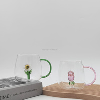 Usine vente directe en gros 3d mignon fleur verre tasses à eau mignon ménage Simple verre café jus boisson lait tasses