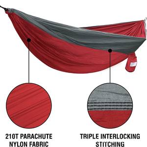 Hamac de camping double Woqi, capacité de charge de 226 kg, hamac portable en nylon léger, couleur rouge - Product Image 4