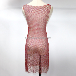 <span class=keywords><strong>Robe</strong></span> en maille à strass <span class=keywords><strong>Robe</strong></span> de plage à col en V pour femme en cristal scintillant <span class=keywords><strong>Robe</strong></span> de soirée courte à strass - Product Image 4
