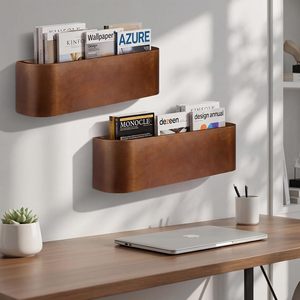 Estante de madera para revistas montado en la pared, estante de almacenamiento para oficina, hogar, organizador decorativo, diseño duradero de una sola capa - Product Image 1