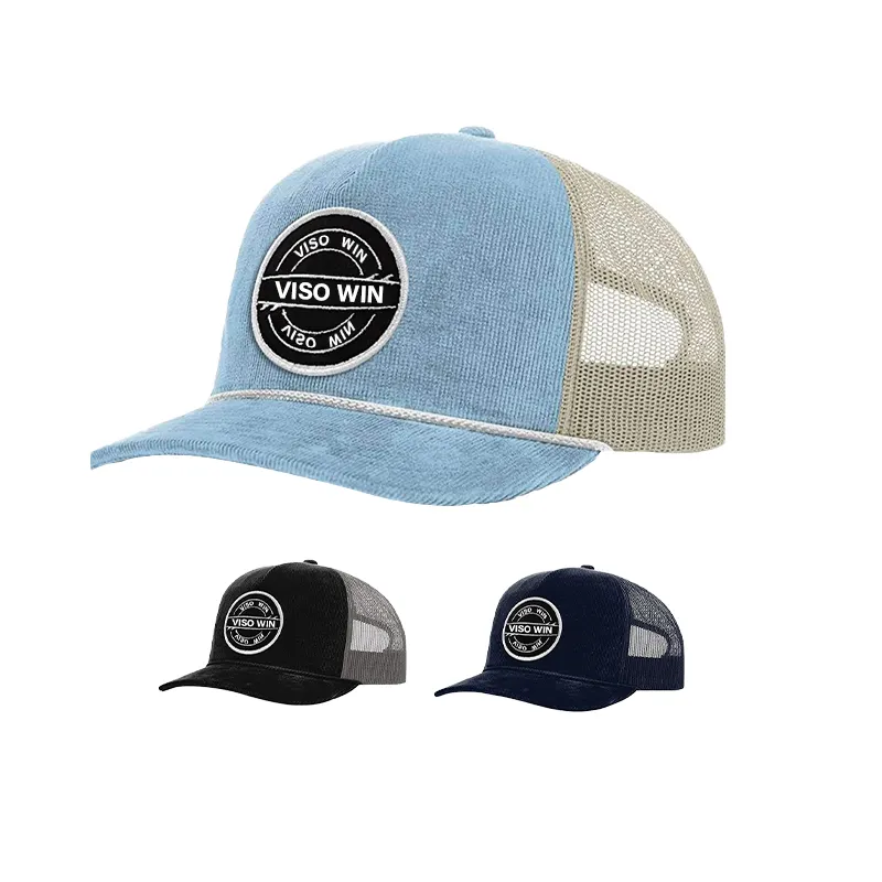 Großhandel Custom Men Classic 6 Panel Premium gebogene Krempe Cap Snap Back Trucker Hut mit gesticktem Logo