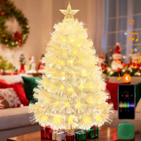 Sapin de Noël en fibre optique blanche de 3 pieds de long, équipé de lumières, décoré de nœuds et de boules de Noël comme feuillage