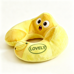 Almohada de viaje personalizada en forma de U con diseño de plátano, linda almohada de felpa con forma de plátano para soporte del cuello, juguete de viaje de plátano de felpa. - Product Image 1