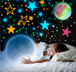 Autocollants muraux lumineux Lune Étoiles Autocollants fluorescents autocollants pour <span class=keywords><strong>chambre</strong></span> à coucher <span class=keywords><strong>Plafond</strong></span> <span class=keywords><strong>Chambre</strong></span> d'enfant Décoration murale qui brille dans le noir - Product Image 1