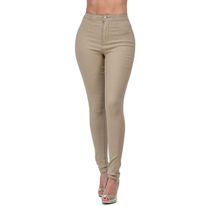 Jeans Ajustados de Cintura Alta para Mujer, Color Sólido, Casuales y a la Moda, al por Mayor - Product Image 1