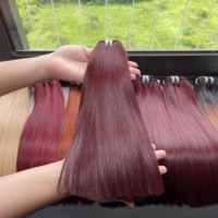 Meilleures ventes ! Extensions de cheveux lisses naturels, qualité supérieure, double épaisseur, Remy vierges, couleur vin rouge, en trame