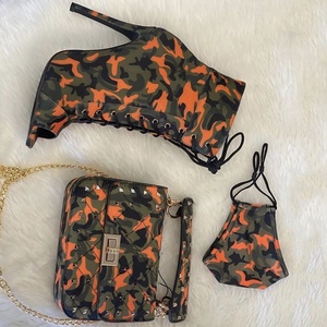 Botines de tacón alto para mujer, talla grande 43, camuflaje, punta abierta, tacón fino, con cordones delanteros, zapatos de vestir con bolsos - Product Image 5