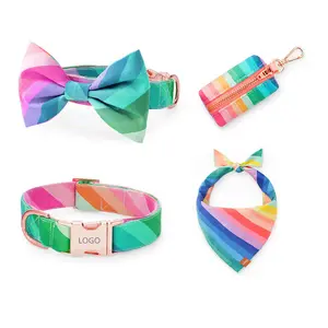 2024 Instagram New Product Rainbow Collar Leash Custom Logo Bandana Poop Bag Holder And Colorful Color Set