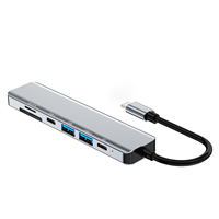Adaptateur Hub USB Type C 7 en 1, Lecteur de Cartes Multiport 4K HDTV USB3.0 TF PD SD en Alliage d'Aluminium en Stock, Accessoires pour Ordinateur Personnel
