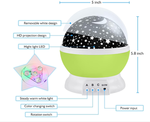 Projecteur d'étoiles avec 4 ampoules LED, 12 couleurs changeantes, commande par interrupteur, piles AAA, cadeaux romantiques, rotation à 360 degrés, veilleuse pour enfants - Product Image 3
