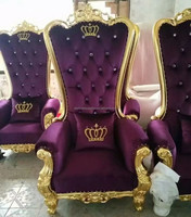 Vente en gros de chaises de luxe pour événements mariés, avec dossier haut, pour reine royale et roi, en velours, chaises de mariage pour adulte, princesse et père noël rouges