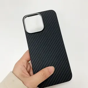 Casing ponsel matte hitam merah asli, casing telepon seluler serat aramid untuk iPhone 13 14 15 pro