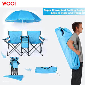 Chaise de plage pliable double Woqi avec parasol, tissu Oxford bleu ciel, chaise longue de plage - Product Image 4