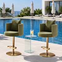 Chaise de bar moderne en cuir, hauteur réglable, tabouret pivotant, dossier côtelé, siège rembourré, base dorée pour salon