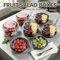 Groothandel ronde voedselveilige fruitsalade doos met transparant deksel, wegwerpbaar plastic fruitplateau met compartimenten