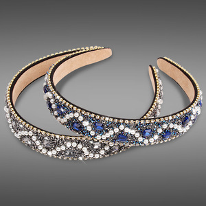 Diadema de Pedrería Hua Liyu, Diadema Ancha Artística Retro para Mujer, Accesorio para el Cabello de Novia, Azul Gris Dorado Morado - Product Image 2