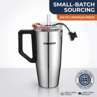 Gourde isotherme classique en acier inoxydable 304, 30 oz, argent brillant 18/10, avec poignée et paille