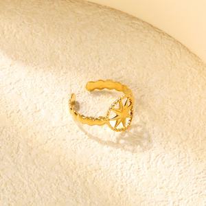 Bagues ajustables personnalisables en acier inoxydable, bijoux personnalisés, géométrie creuse, breloque soleil et étoile, bagues empilables pour femmes - Product Image 4