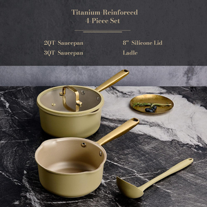 High Quality Modern <b>Pots</b> Pans Glass Lids Stainless Steel Handle Ceramic Non-Stick <b>Induction</b> 3 Piece Aluminum Cookware Set - Product Image 2