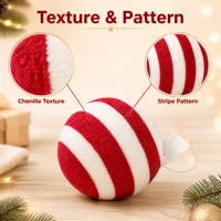Boules de Noël en peluche rayées rouge et blanc, décorations suspendues douces à rayures bonbon, décorations de fête pour la maison, cadeau