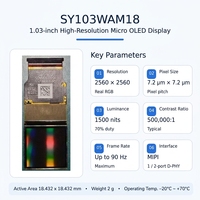 Layar Micro OLED 1,03 Inci 2560x2560, Panel Si-OLED Kecerahan Tinggi 1500 Nits dengan Antarmuka MIPI untuk Kacamata Pintar AR/VR & HMD