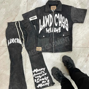 เสื้อเชิ้ตสตรีทแวร์แบบมีซิปปักลายคุณภาพสูง เสื้อยืดทรงบ็อกซี่สไตล์วินเทจสำหรับผู้ชาย เสื้อแจ็คเก็ตแขนสั้นมีซิปแบบฟอกสี - Product Image 2