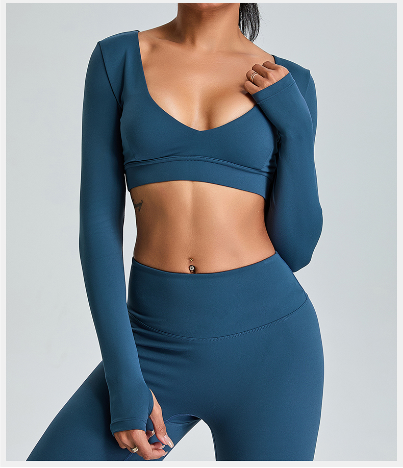 Women's Athletic Long Sleeve Top V-Neck Cut, Breathable Nylon Material, Great for Studio Training or Outdoor Jogging