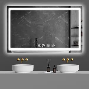 مرآة مستطيلة ذكية مضادة للضباب عالية الجودة مخصصة بسعر خاص، بإضاءة ليد، للمرحاض والفندق، بإضاءة خلفية ليد