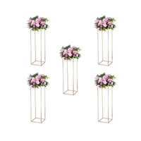 Support de fleurs en métal doré pour sol, colonne florale dorée, centre de table carré en métal pour fête