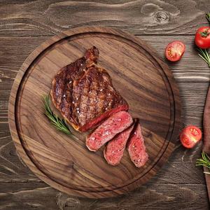 Round Acacia Wood Cutting Board Solid Wood With Grooves For <b>Steak</b> And Fries Serving <b>Plate</b> - Product Image 2