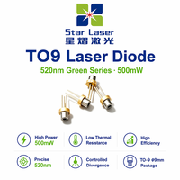 Diode laser verte haute puissance 520 nm 500 mW, boîtier TO9 9 mm, module LD 6,2 V 1000 mA pour éclairage de scène, spectacle laser RGB, scanner oral