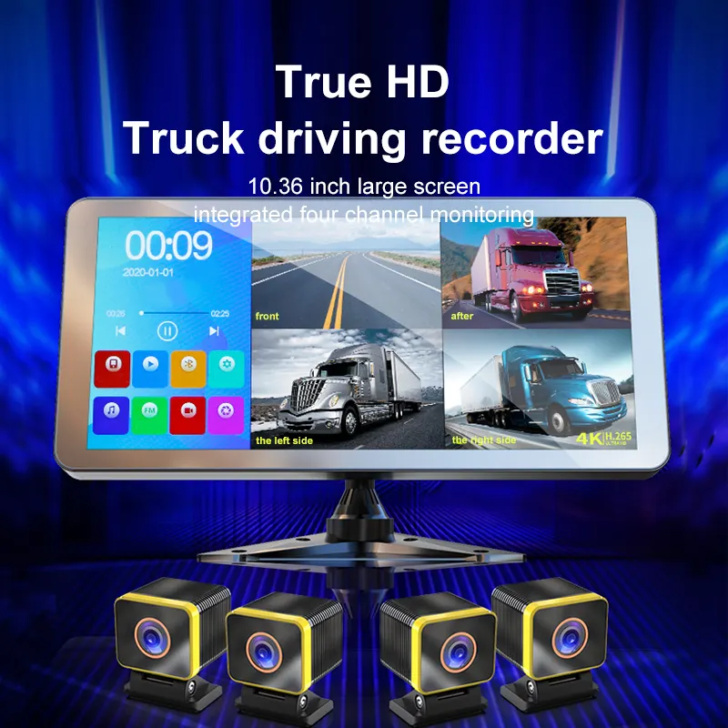 10.36 Inch 4CH DVR Driving Recorder Car Dash Cam Touch Screen Parking Monitor 4pcs 1080P Camera System Support MP5 Player