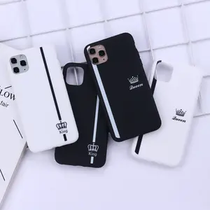 New Creative King Queen Crown Stripe Print Anti-Slip Matte Soft TPU Phone Case For iPhone 14 13 12 11 Pro Max SmartPhone Cover