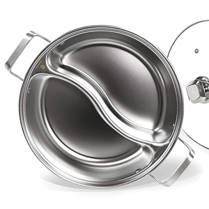 Pentola per Hot Pot in Acciaio Inox con 2 Scomparti, Divisoria per Sapori, Compatibile con Piano a Induzione, Lucidatura, per Zuppe, Utilizzabile in Cucina Domestica - Product Image 1