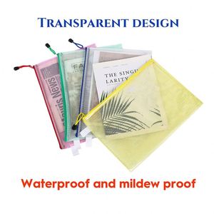 Waterproof A4 Letter Size Mesh Zipper File Bags <b>Document</b> Pouch for Students Office Card <b>Holders</b> - Product Image 2