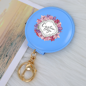 Yuvarlak cep aynası Pu deri özel Logo taşınabilir seyahat aynaları kozmetik küçük ayna anahtarlık ile - Product Image 3