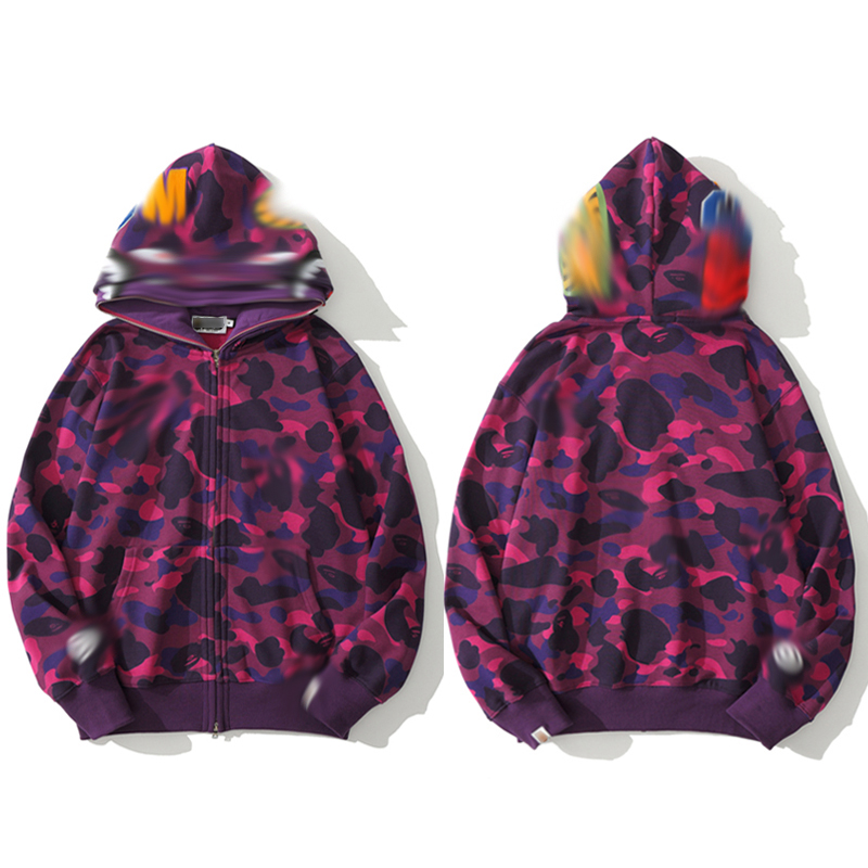 Manteau à double capuchon requin violet camouflage