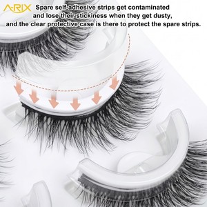 A-RIX Self-Adhesive Full Strip <b>Eyelashes</b> Reusable Handmade Synthetic Hair Black Cotton Band 5 Pairs tray Package - Product Image 3