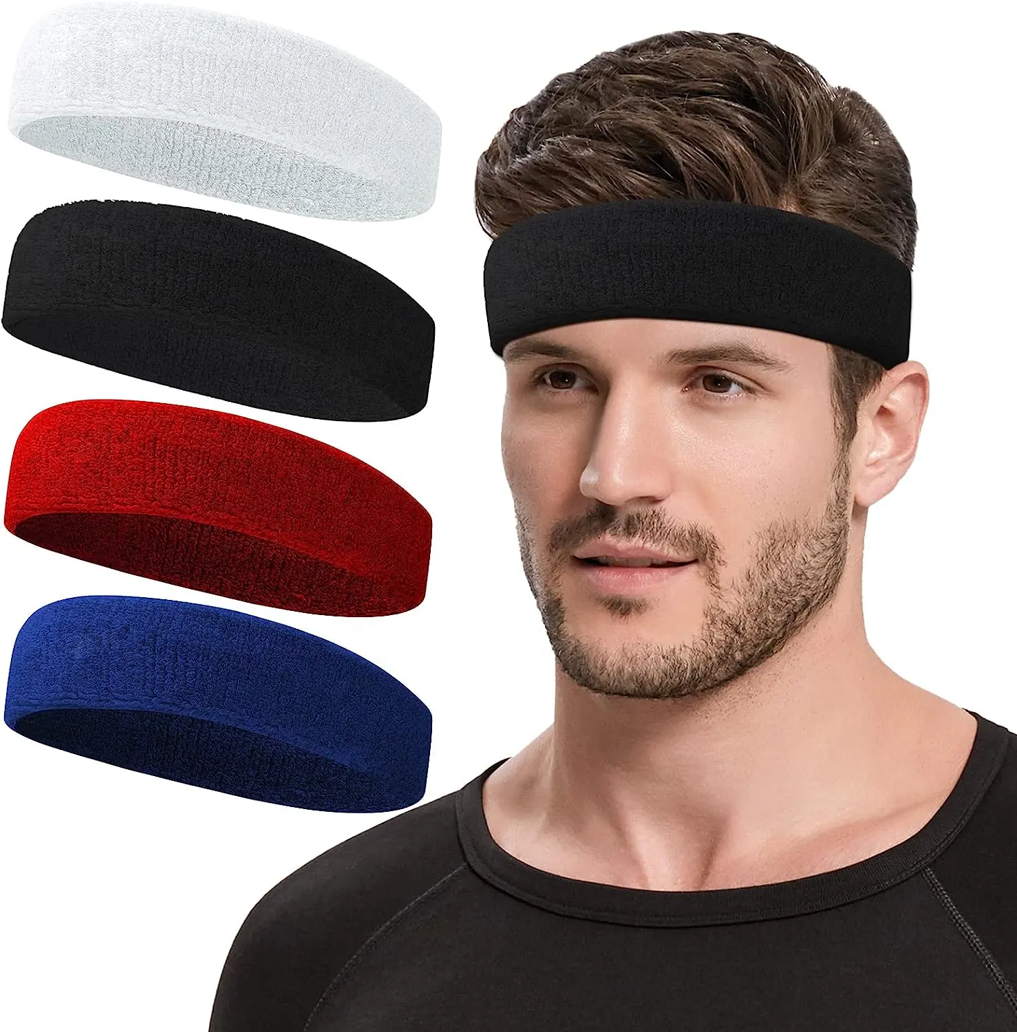 Vente en gros sur mesure Offres Spéciales bandeau de sueur avec logo pour le sport tissu élastique en coton coloré pour femmes et hommes