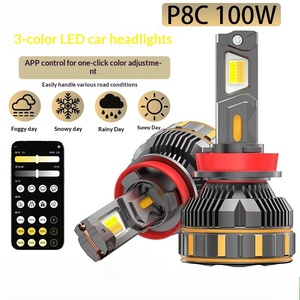 Phare de voiture LED à trois températures de couleur, contrôlable par application mobile, 100W haute puissance, double tube en cuivre, luminosité et couleur réglables, 12V - Product Image 4