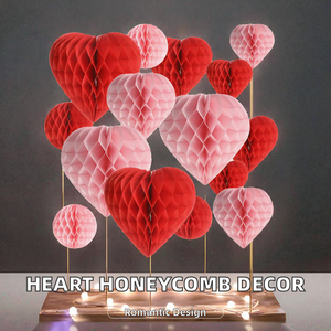 Guirlande décorative romantique <span class=keywords><strong>en</strong></span> forme de cœur nid d'abeille pour la Saint-Valentin, ornement de <span class=keywords><strong>boule</strong></span>, pour festivals, mariages, centres commerciaux, hôtels, <span class=keywords><strong>en</strong></span> <span class=keywords><strong>papier</strong></span> artisanal - Product Image 2