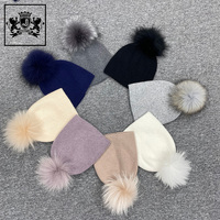 Janefur personalizado niñas niños cálido Real mapache Bola de piel de punto Angora sombrero invierno lindo gris Rosa Bola de piel gorros sombrero